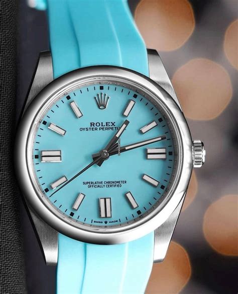 rolex oyster perpetual turquoise 41mm|rolex tiffany blue price.